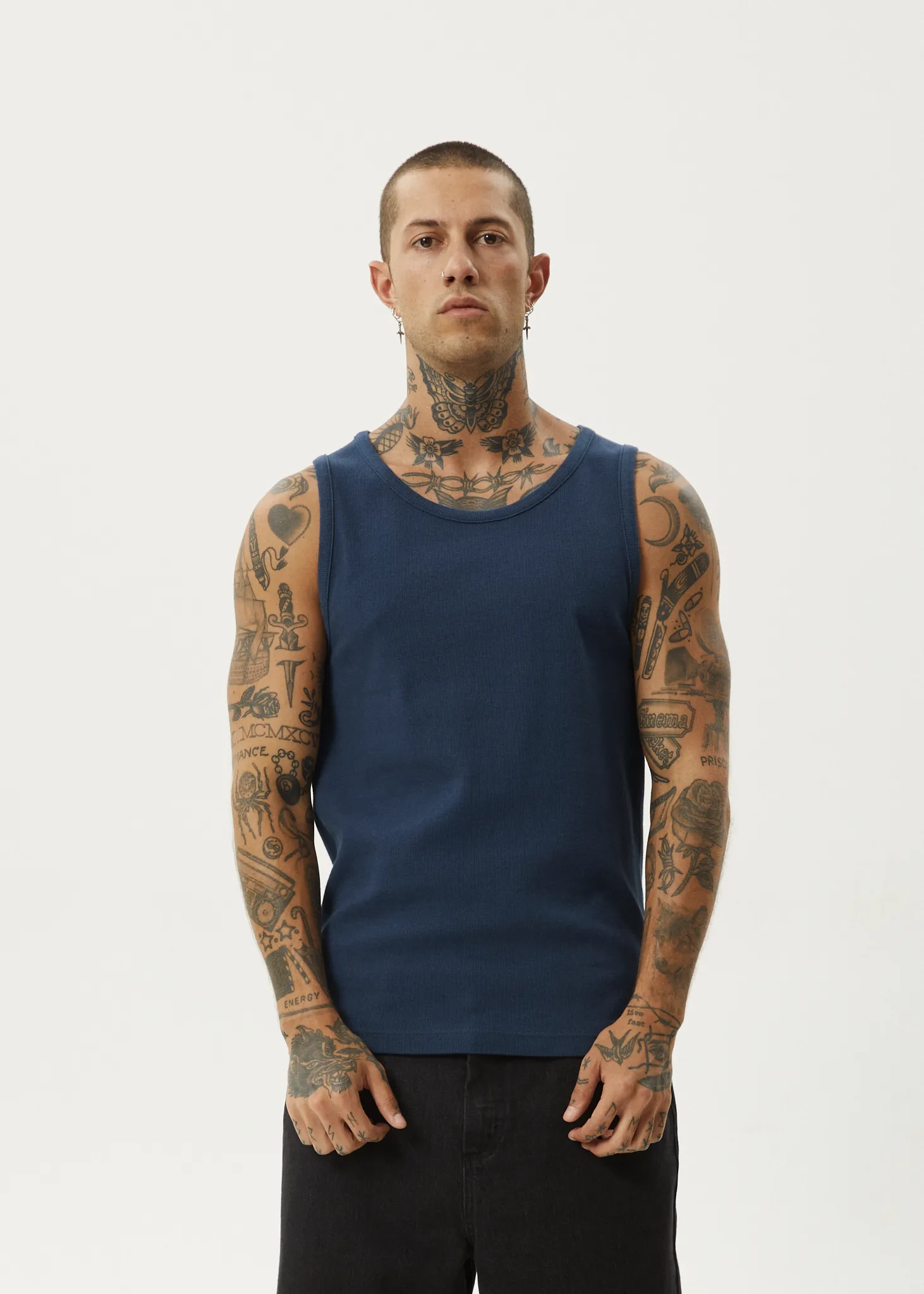 AFENDS Mens Paramount - Rib Singlet - Navy