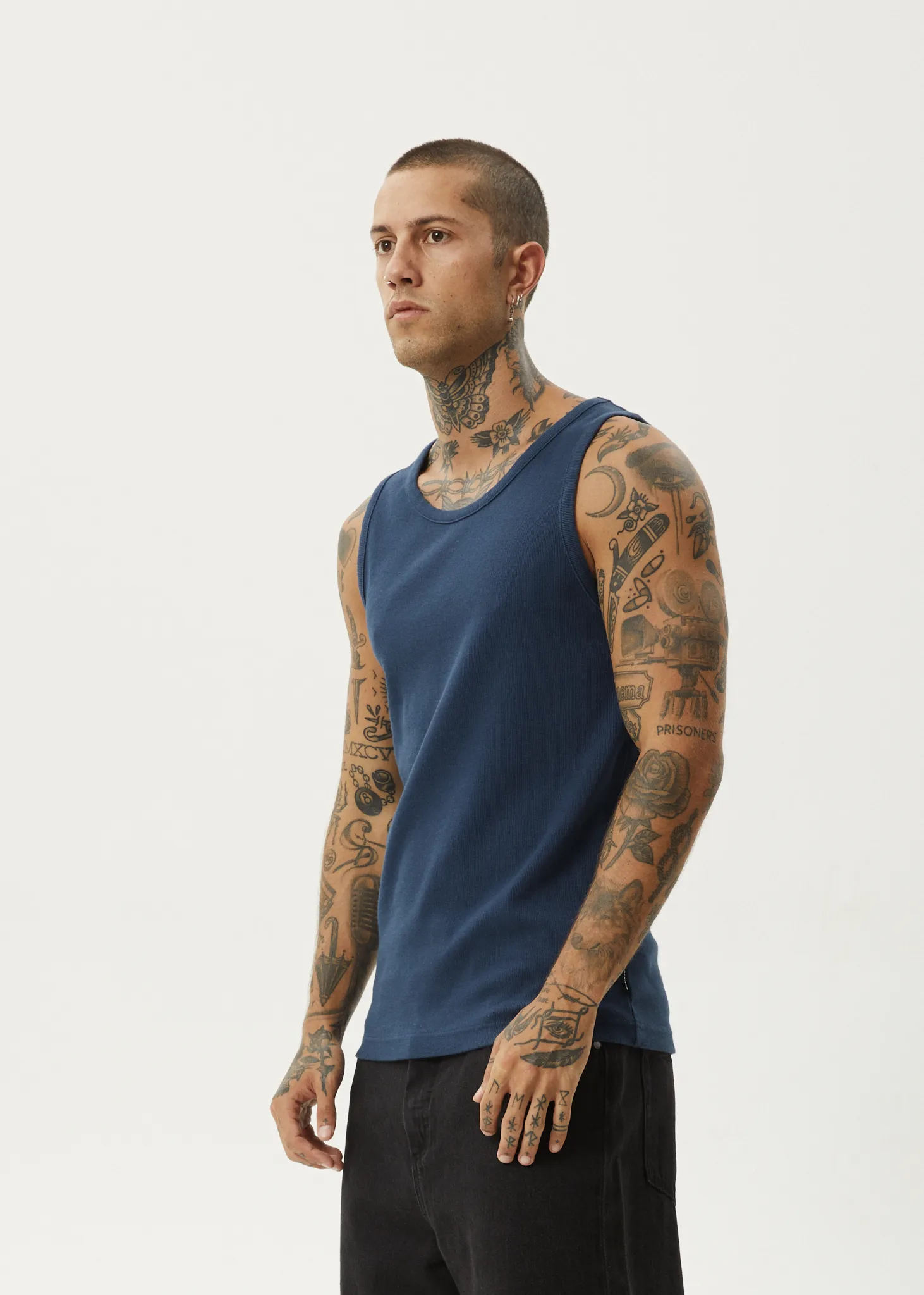 AFENDS Mens Paramount - Rib Singlet - Navy