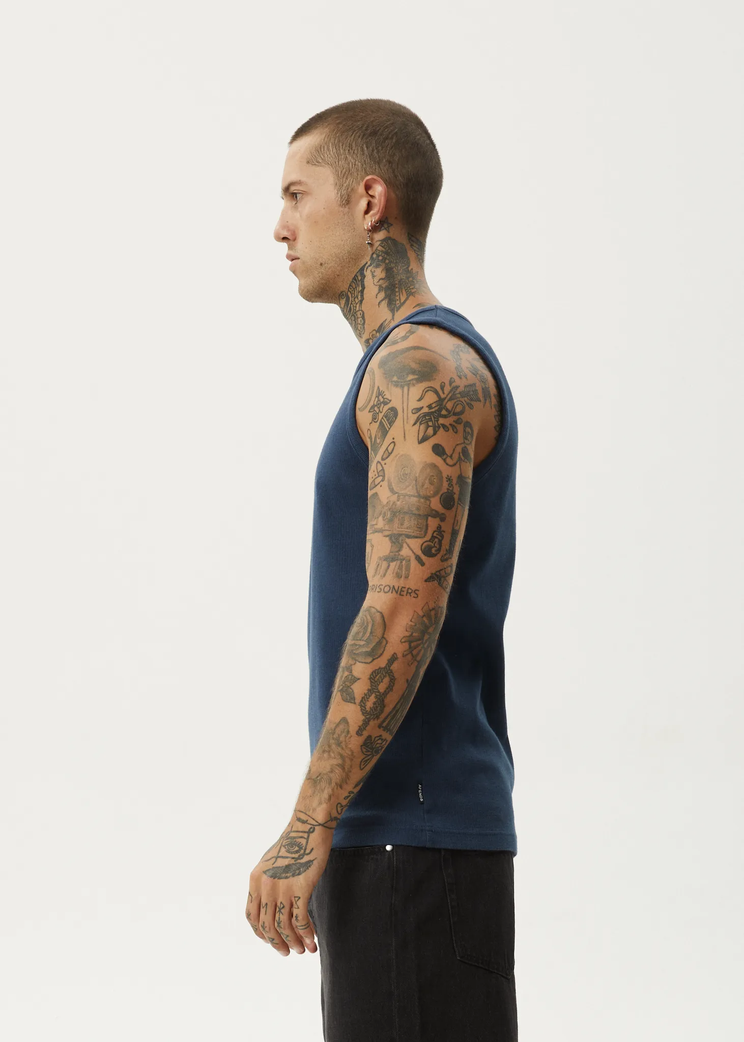 AFENDS Mens Paramount - Rib Singlet - Navy