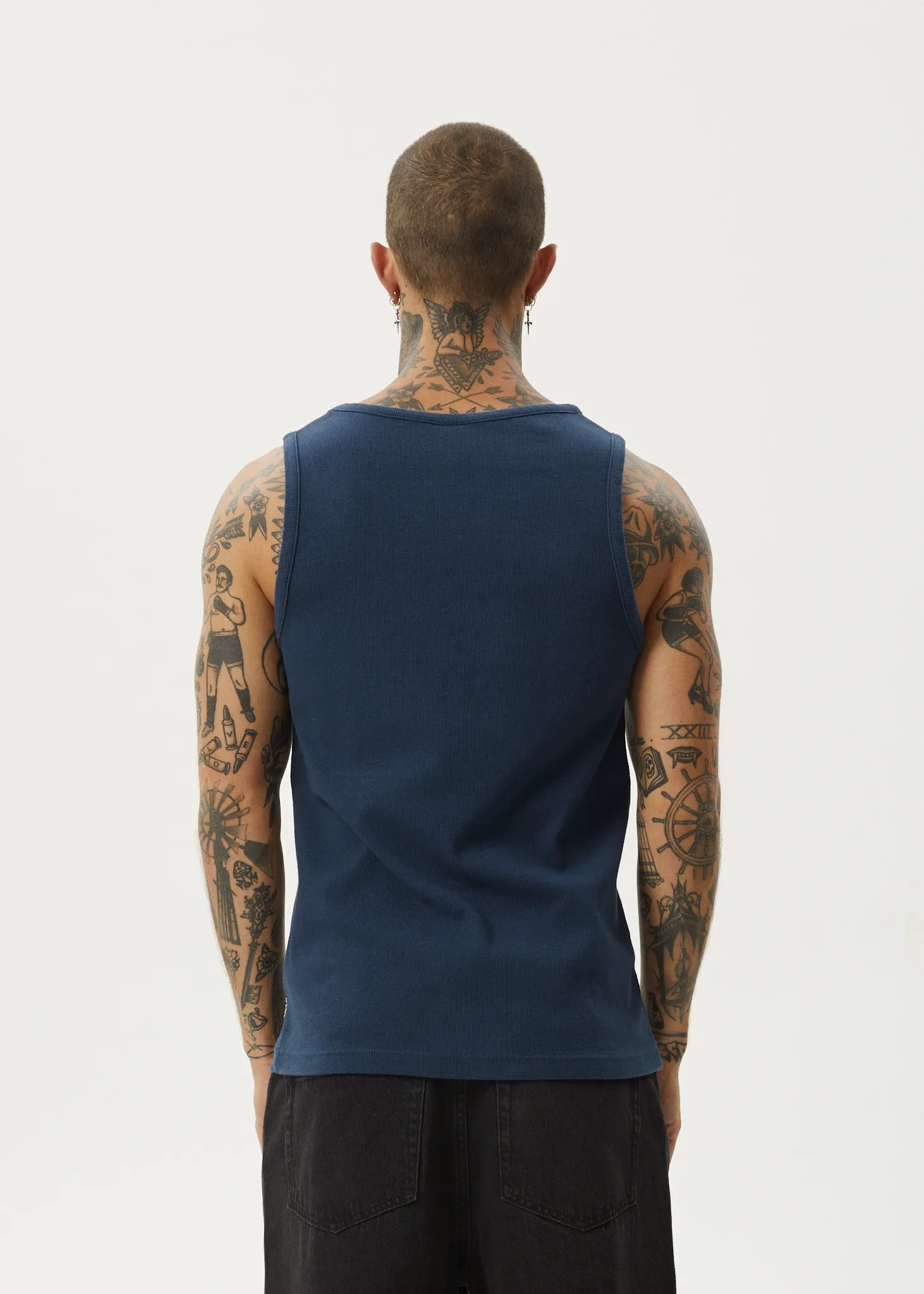 AFENDS Mens Paramount - Rib Singlet - Navy