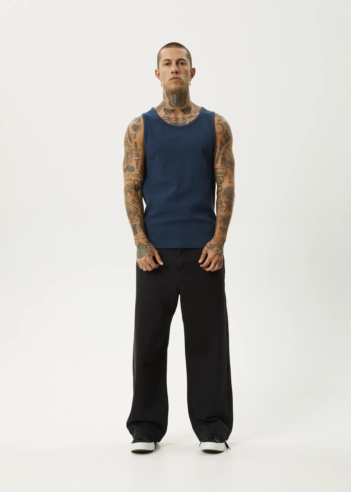 AFENDS Mens Paramount - Rib Singlet - Navy