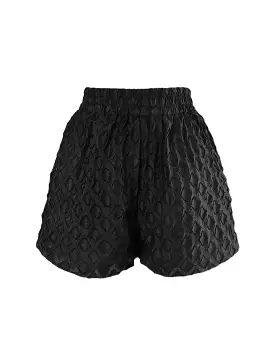 Black Elastic Waisted Textured Shorts