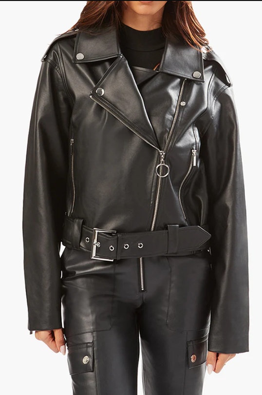 Black Faux Leather Cropped Moto Jacket