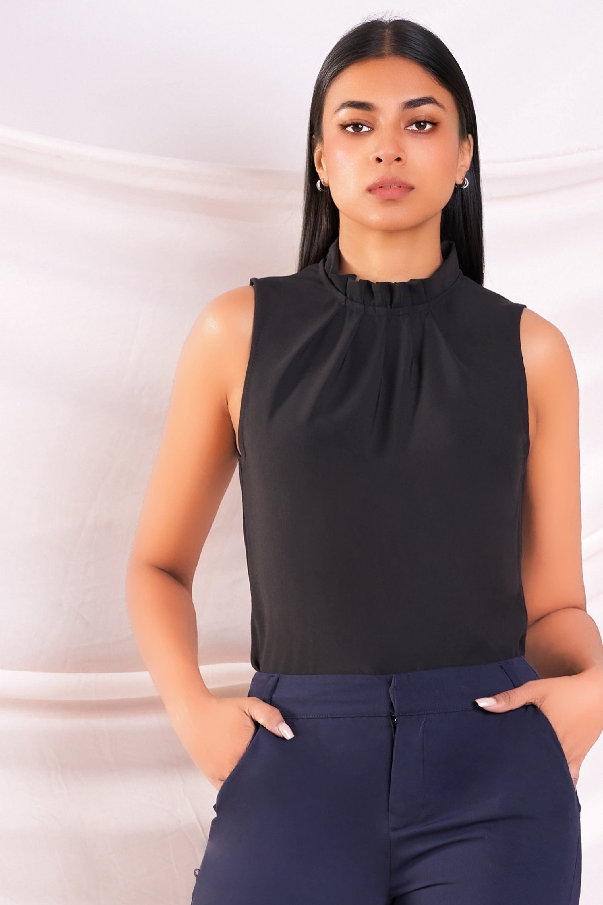 Black Pleat Detail Top