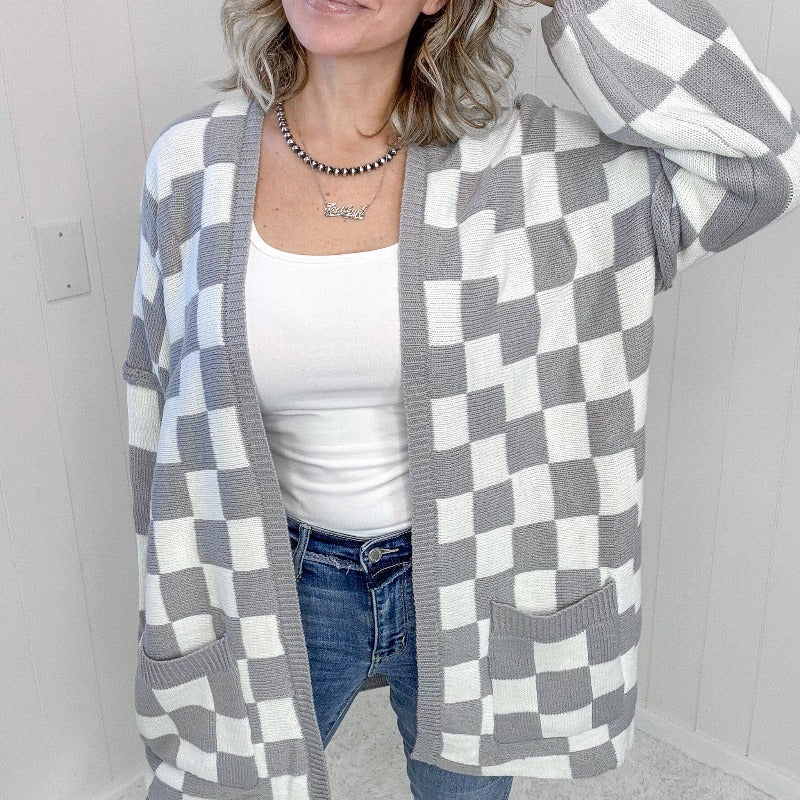 Blakeley Grey Beverly Checkered Open Front Cardigan