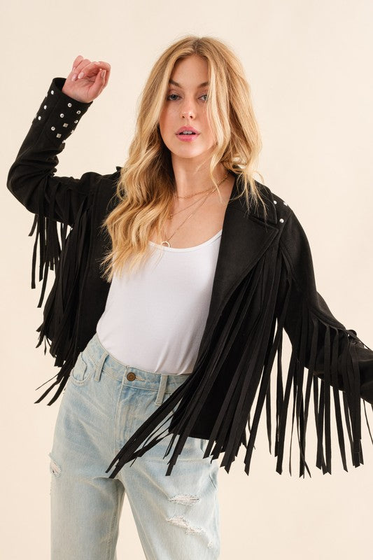 Blue B | Studded Fringe Open Western Jacket