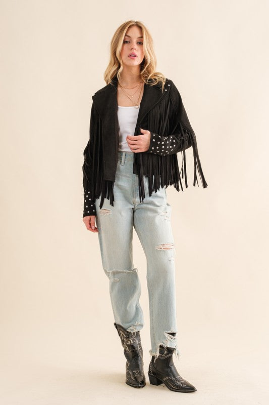 Blue B | Studded Fringe Open Western Jacket