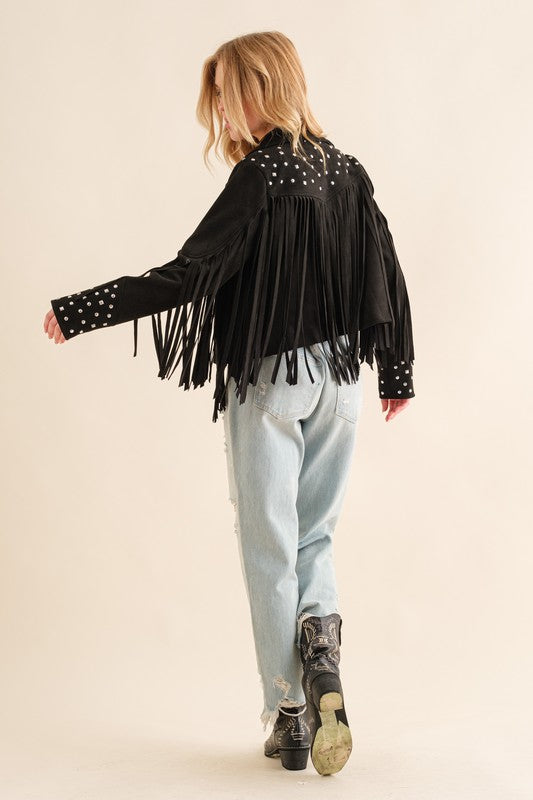 Blue B | Studded Fringe Open Western Jacket