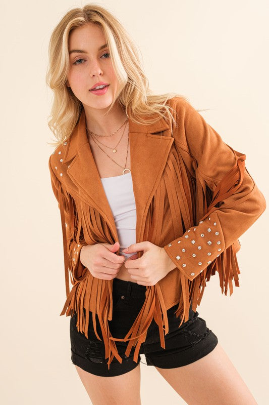 Blue B | Studded Fringe Open Western Jacket