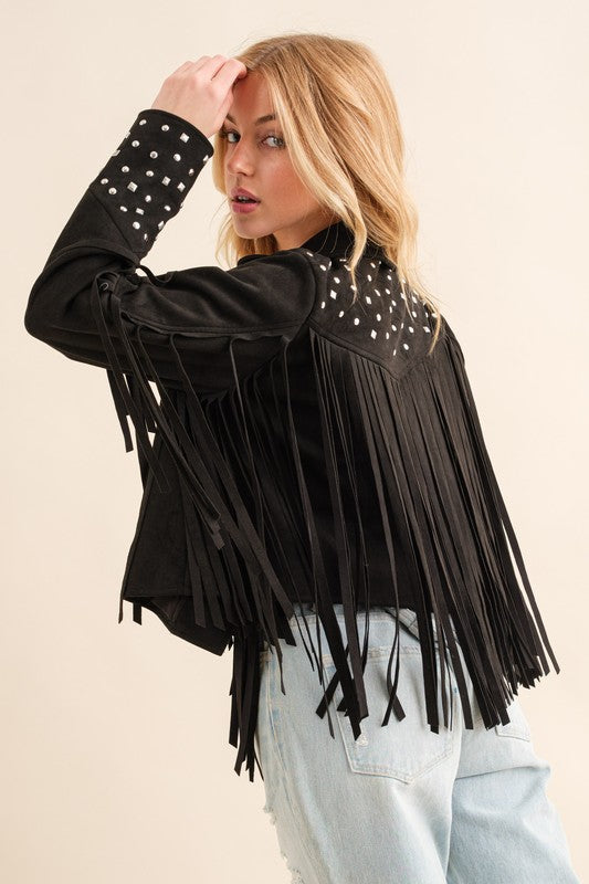 Blue B | Studded Fringe Open Western Jacket