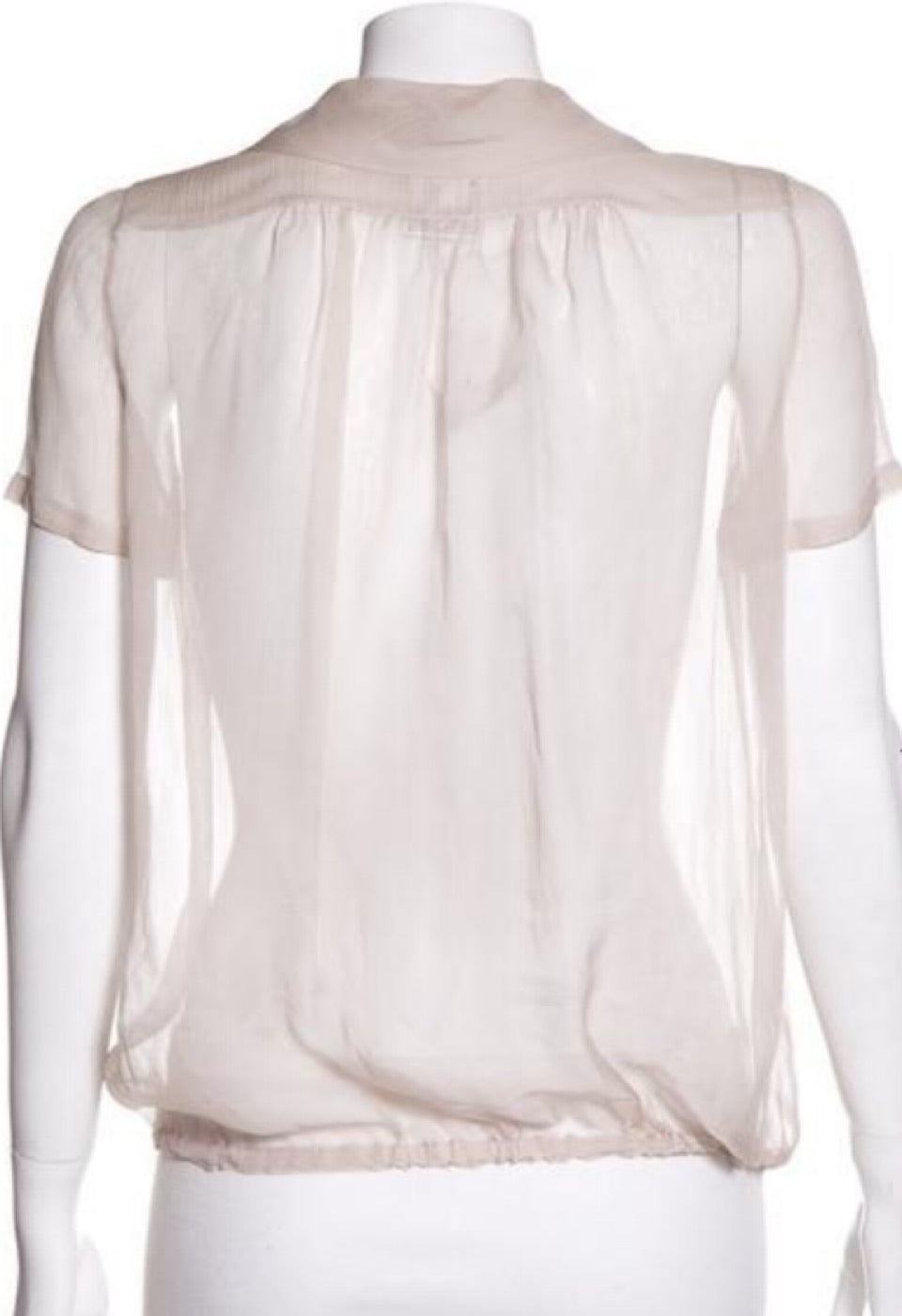 Chanel 04C 2004 Cruise Silk Chiffon Short Sleeve Sheer Drawstring Beige Ecru Blouse Top FR 36 US 2/4