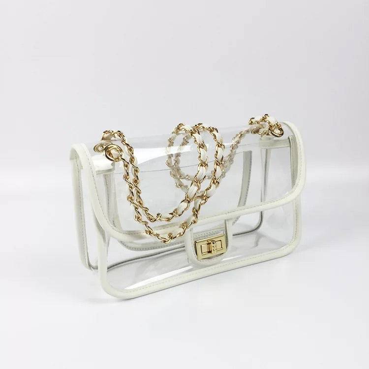 Clear Flap Handbag With Pearl Straps