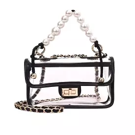 Clear Flap Handbag With Pearl Straps