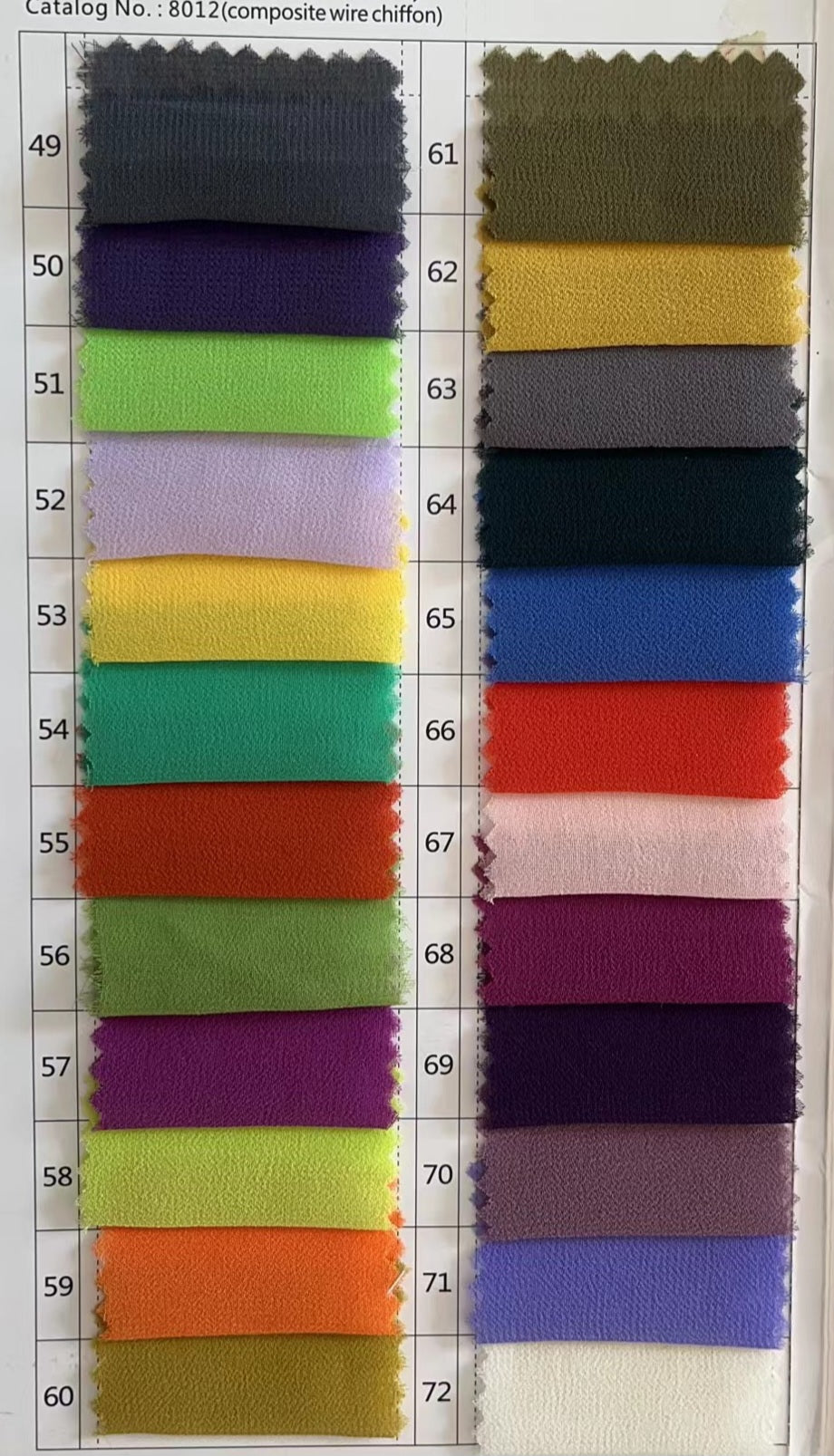 Composite Wire Chiffon Colour Chart