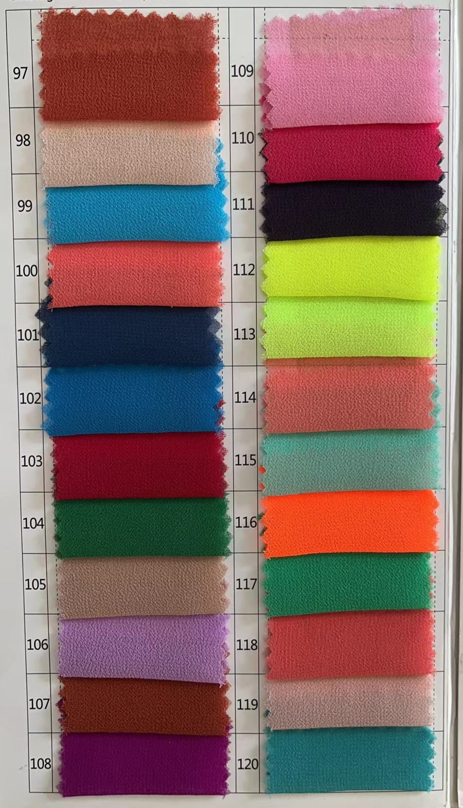 Composite Wire Chiffon Colour Chart