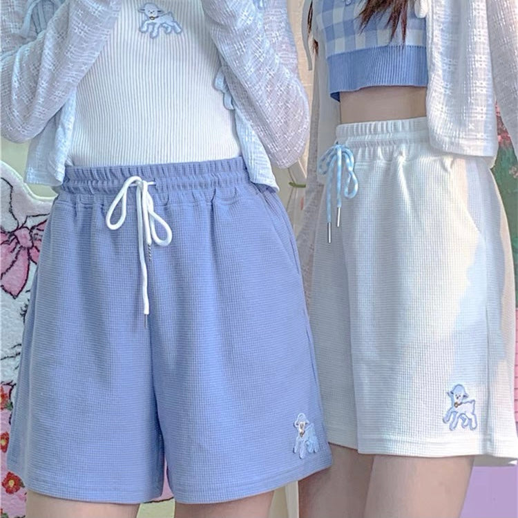 Cute sheep embroidery high waist shorts BY7026