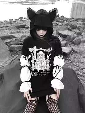 Dark goth cat ear rose fantasy anime hoodie chiffon