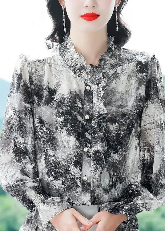 Elegant Ruffled Tie Dye Chiffon Shirt Spring HA1049