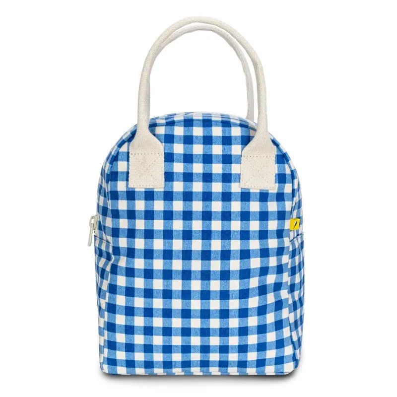 Fluf Zipper Lunch Bag - Gingham Blue