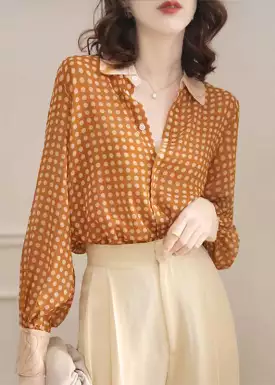 French Yellow Peter Pan Collar Dot Chiffon Blouse Spring AS1032