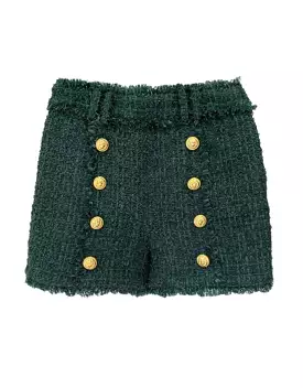 Green Gold Button Tweed Shorts