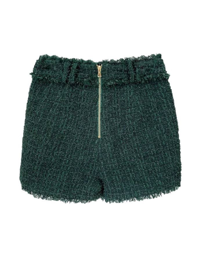 Green Gold Button Tweed Shorts