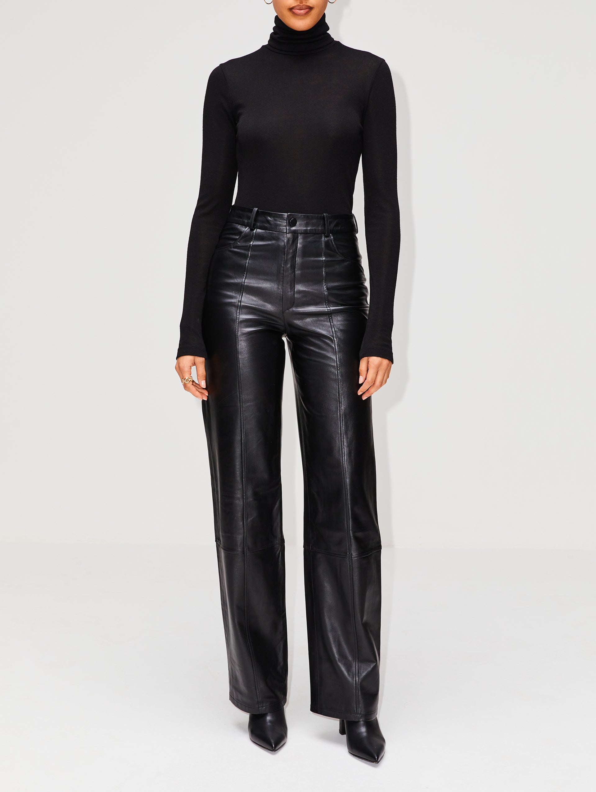 High Waist Loose Leather Pant