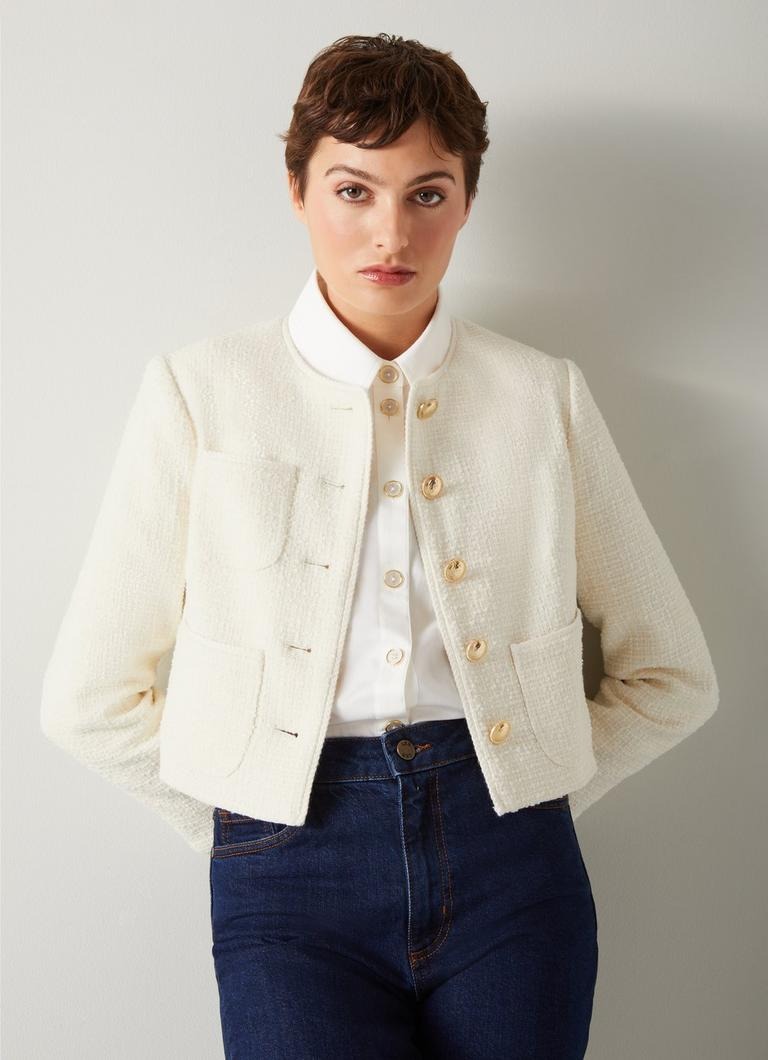 LK Bennett Alexa Cream Recycled Cotton-Blend Italian Tweed Jacket