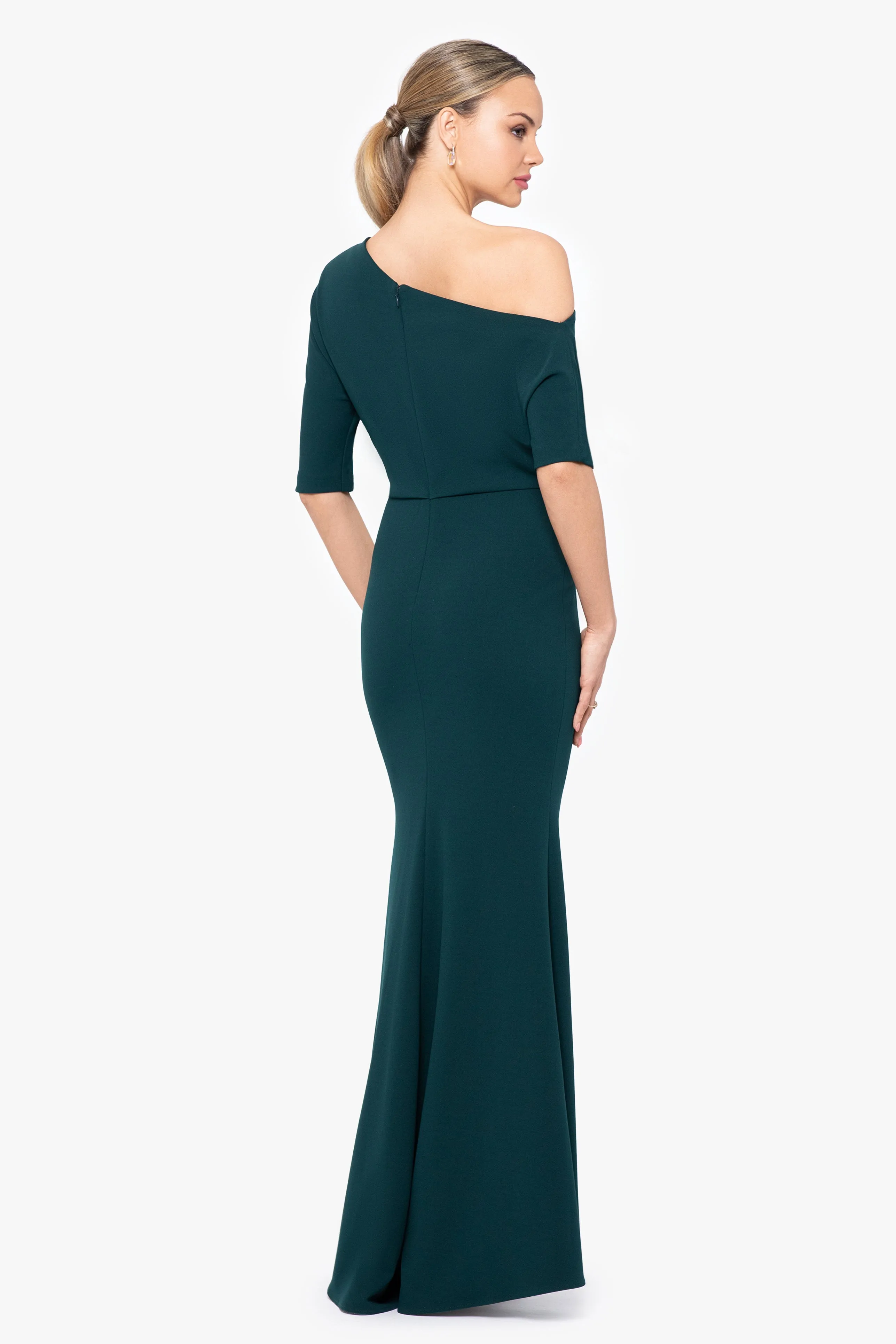 Madeline Long Scuba Crepe Off the Shoulder Drop Dress