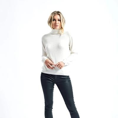 Organic white roll neck cashmere sweater