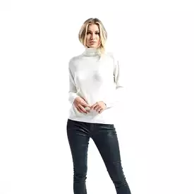 Organic white roll neck cashmere sweater