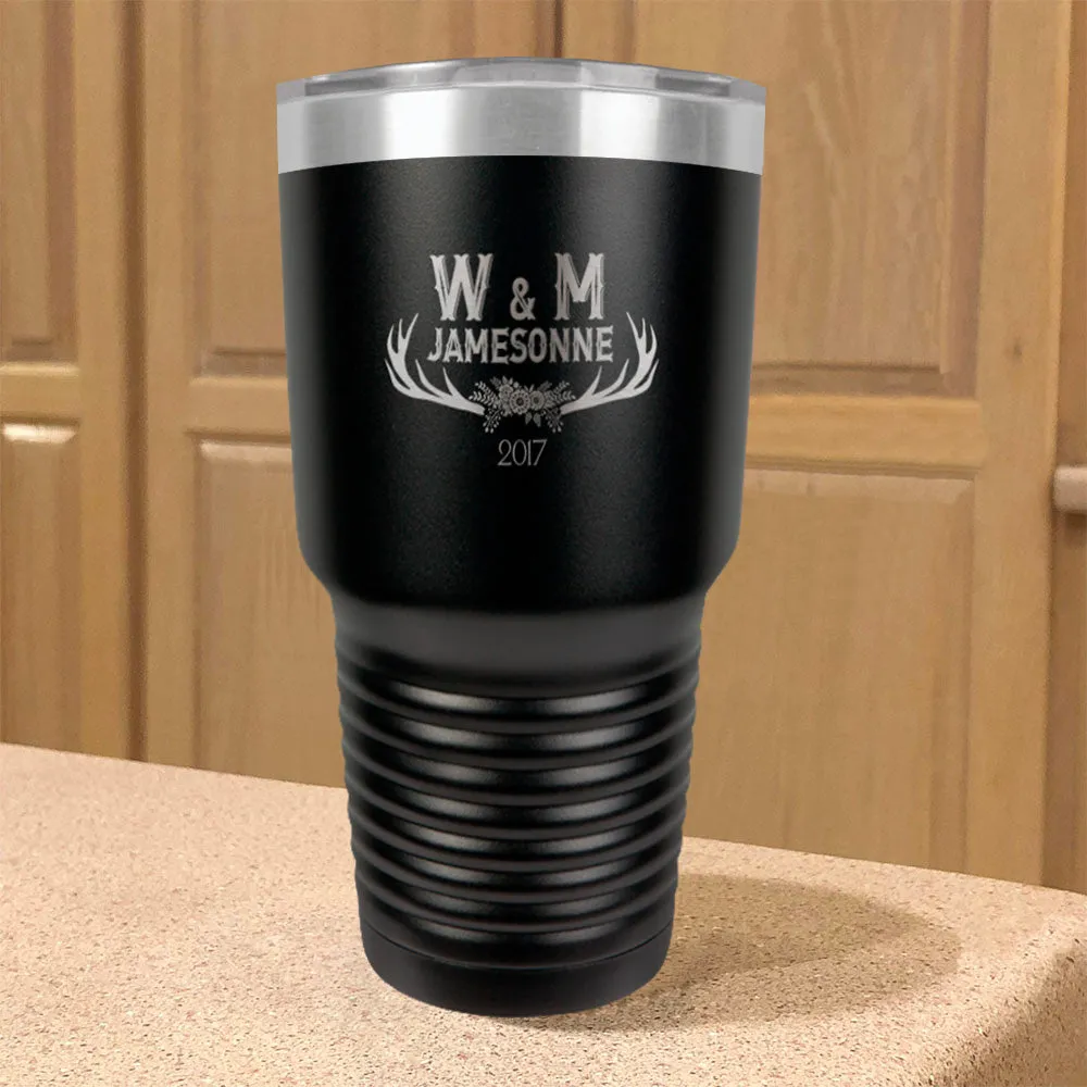 Personalized Stainless Steel Tumbler Antler Initials Couple