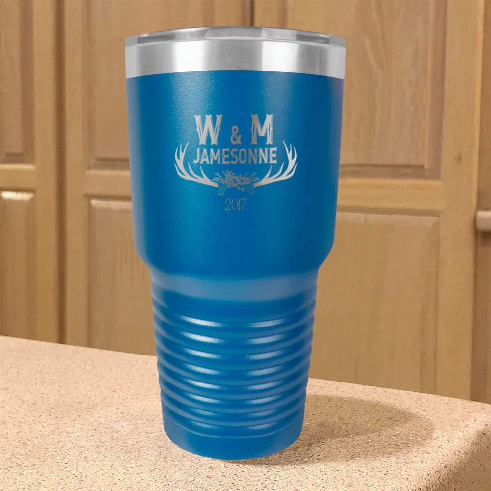 Personalized Stainless Steel Tumbler Antler Initials Couple