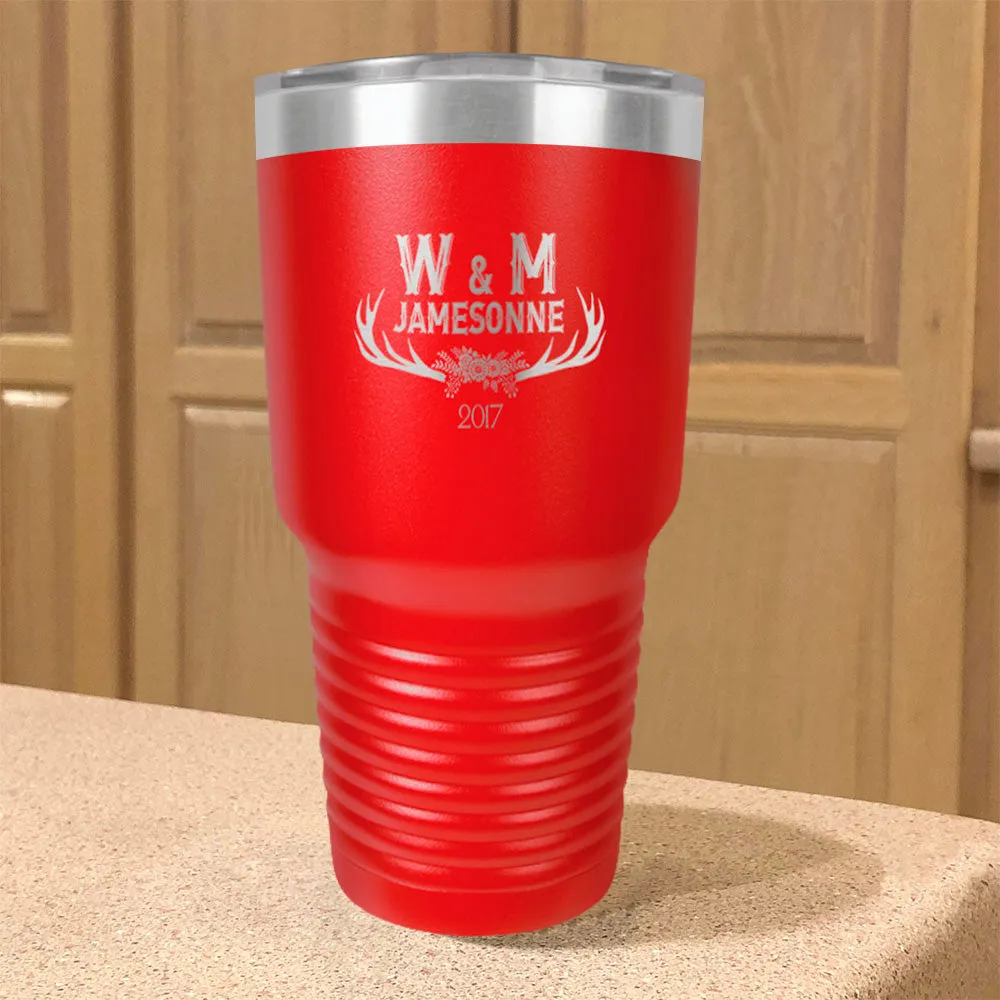 Personalized Stainless Steel Tumbler Antler Initials Couple