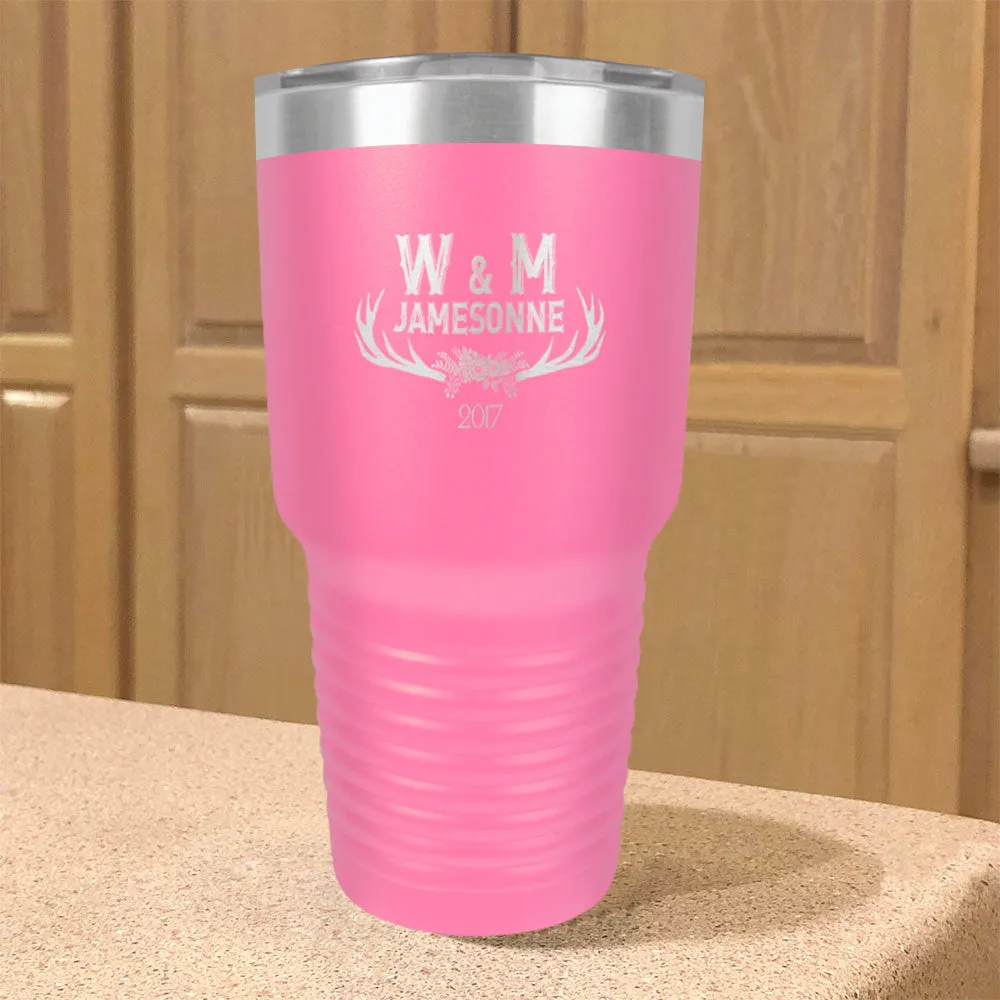 Personalized Stainless Steel Tumbler Antler Initials Couple