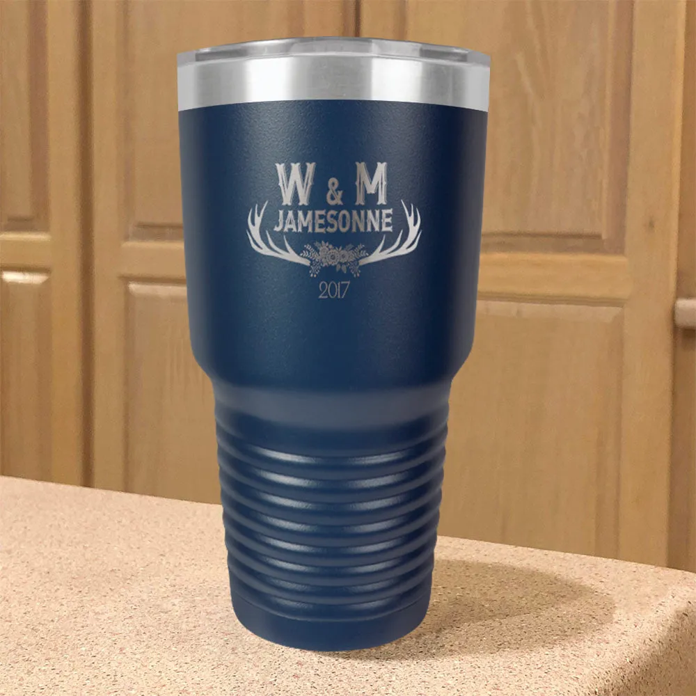 Personalized Stainless Steel Tumbler Antler Initials Couple