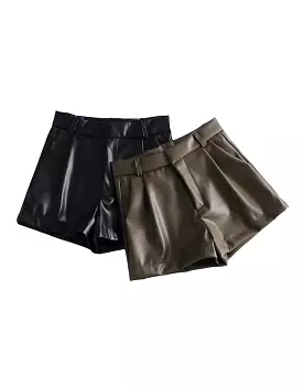 PU Leather High Waisted Shorts