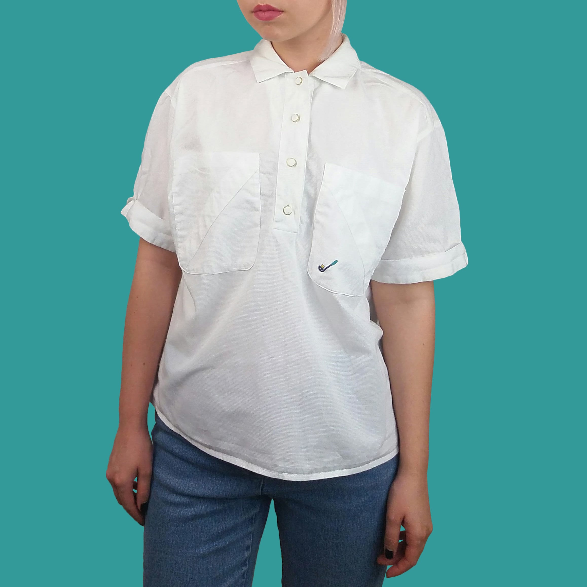 Retro Boxy Button-up Golf embroidery Shirt