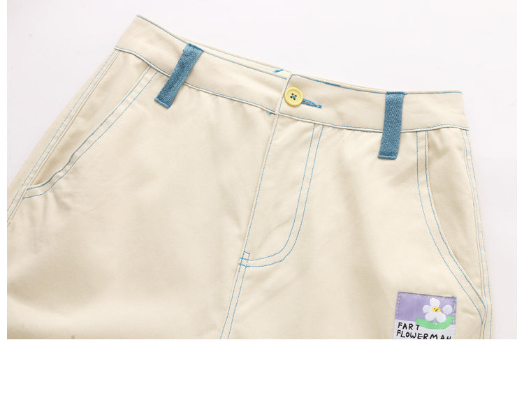 RETRO ''FLOWER'' BEIGE STRAIGHT SHORTS BY62017