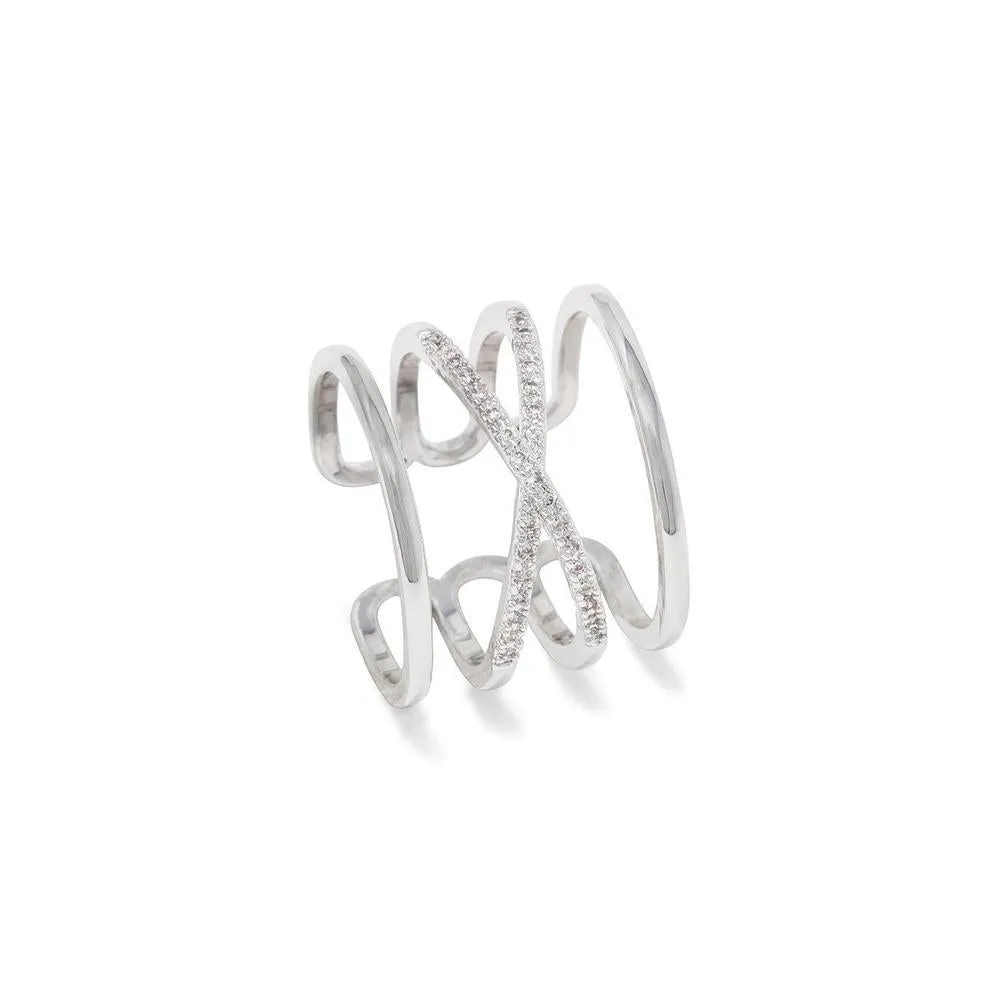 Rhodium Plated 4Row X Ring CZ