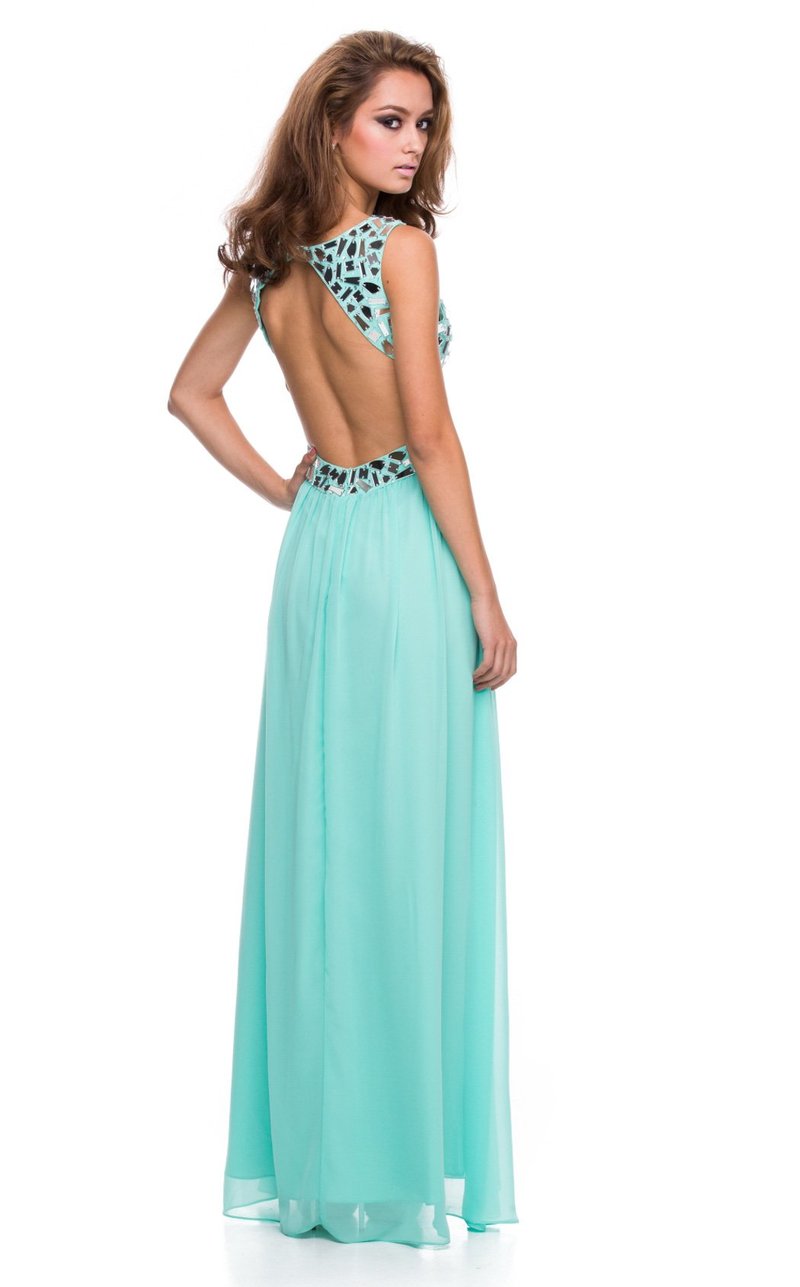 SALE Beaded Open Back Long Chiffon Gown Size 2XL Style 2719