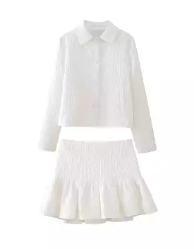 Shirt And Short Skirt Set In White