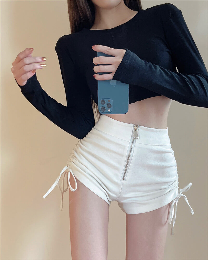 Spring 2022 new high waist slim pleated drawstring shorts BY7009