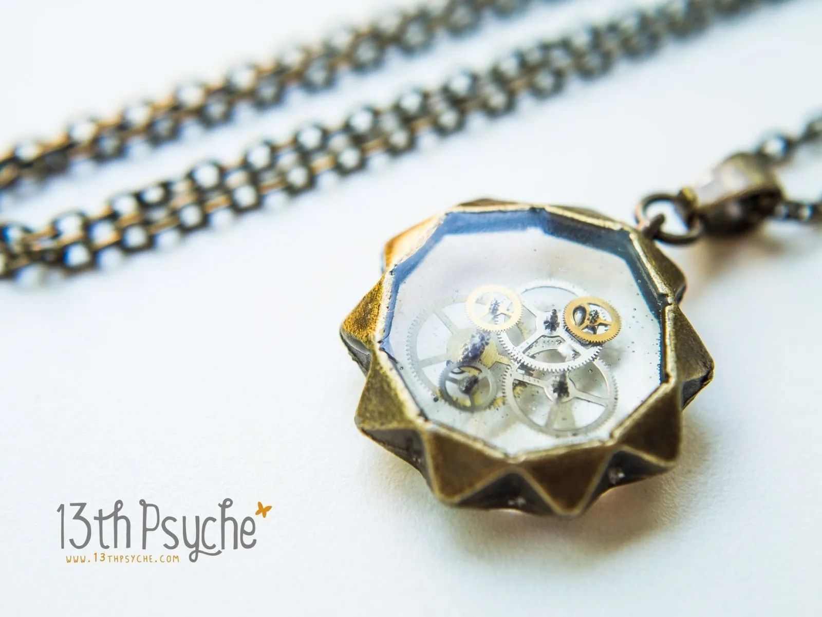 Steampunk gears resin pendant necklace