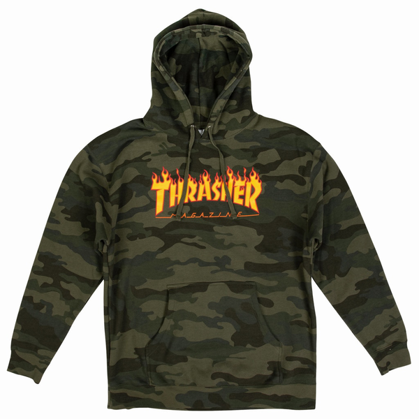 THRASHER SWEAT FLAME HOOD FOREST CAMO