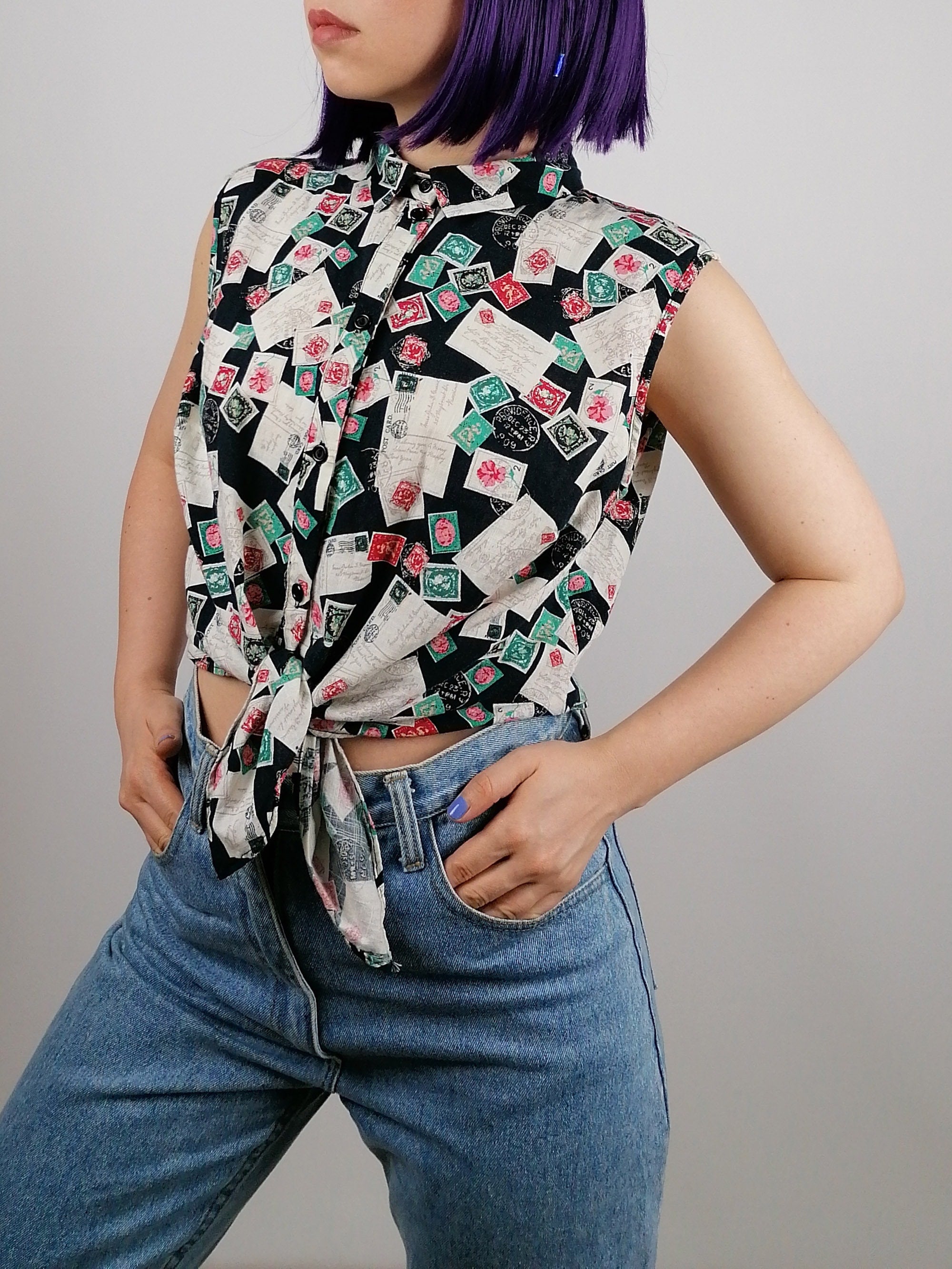 Tie-up Crop Top Vest - size M - UK 14