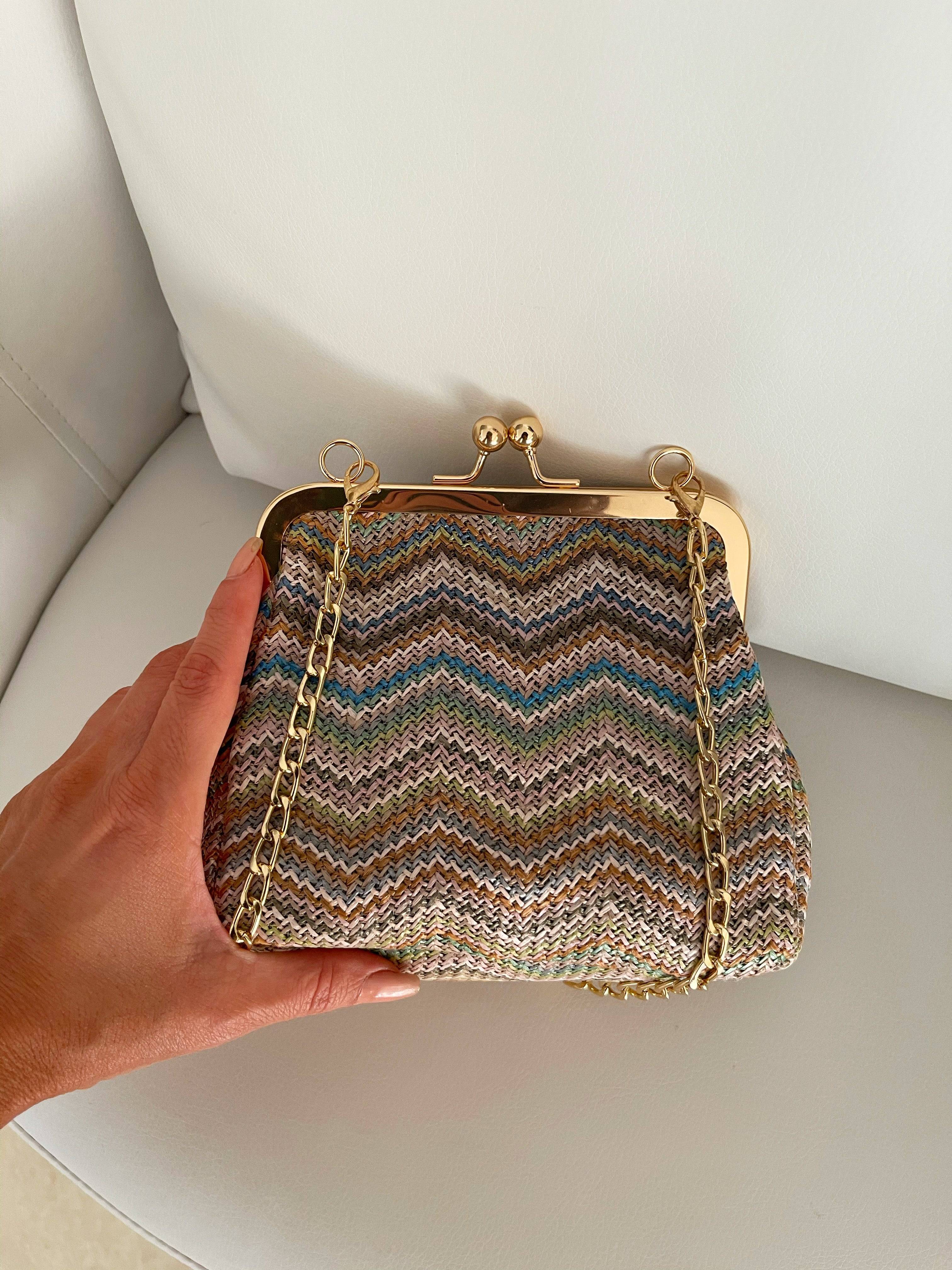 Zig Zag Pattern Gold Trim Handbag