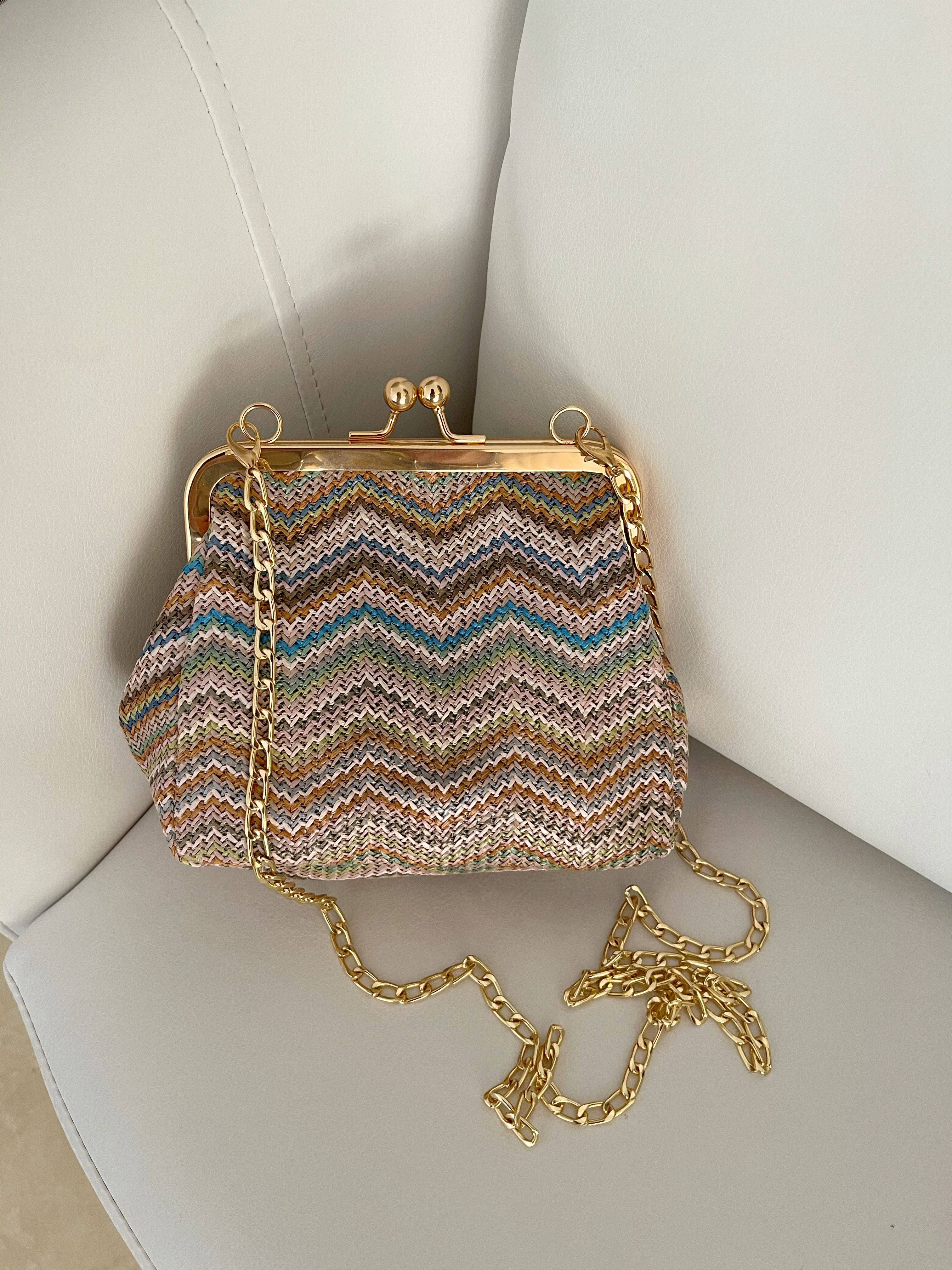 Zig Zag Pattern Gold Trim Handbag